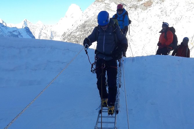 Island Peak Climbing - 20 Days - Summit day for Island Peak: the 45-degree headwall and exposed ridge