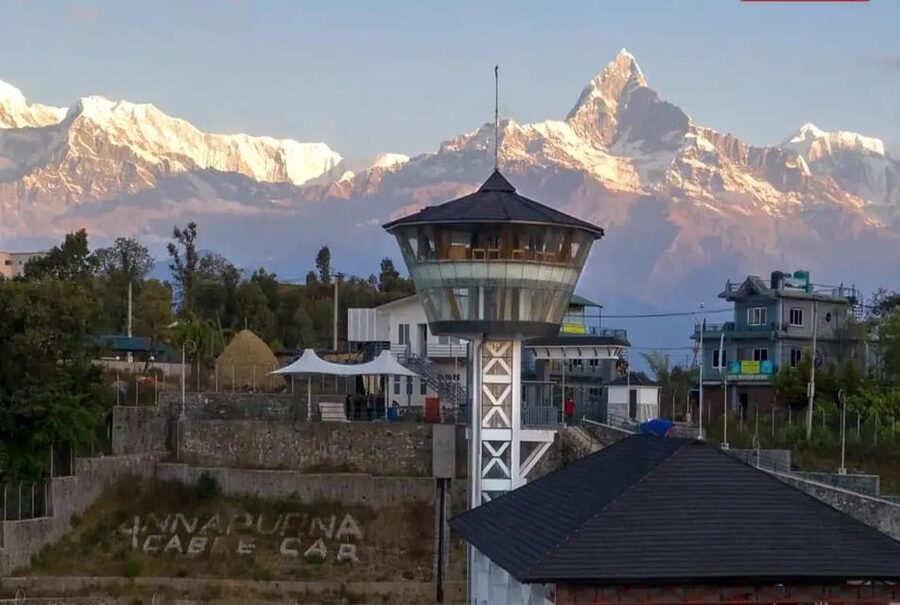 Pokhara Sarangkot : Cable Car (Himalayas) Sunrise Tour - Cable Car Descent and the View Back Toward Phewa Lake
